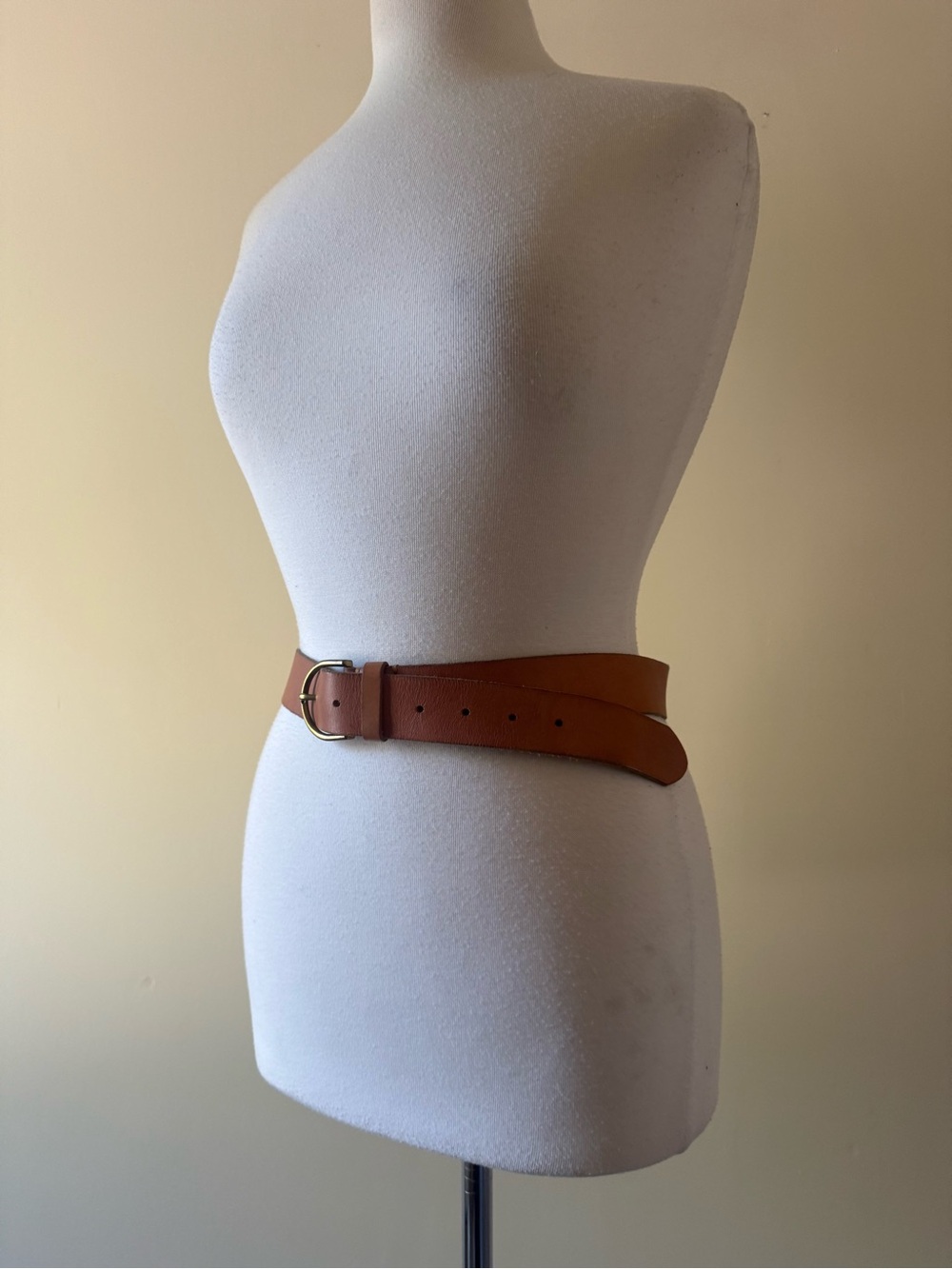 Tan Brown Leather Belt Brass Buckle Minimalist Western